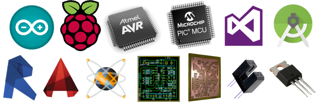 Iconos y símbolos de software, microcontroladores, electrónica y diseño técnico